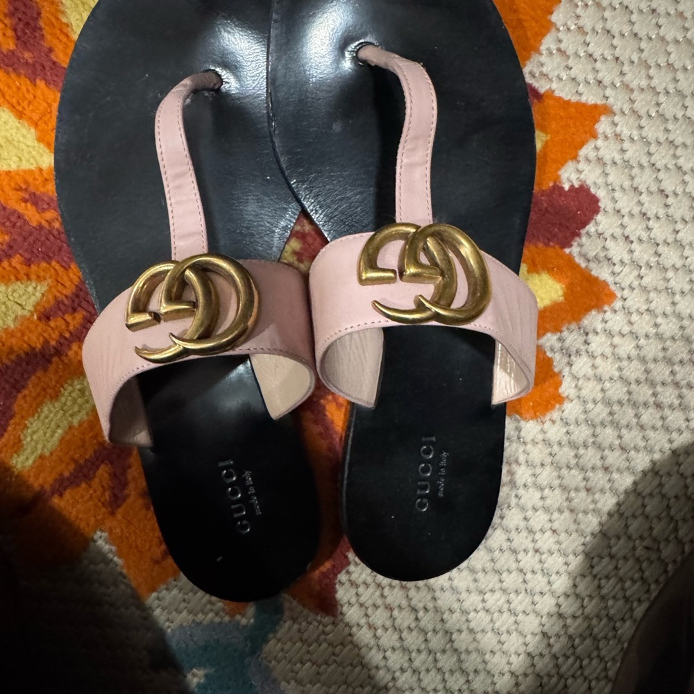 Gucci Pink and Gold Sandals with Iconic Design